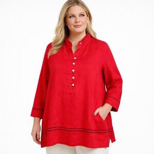 John Mark Plus Size Linen Resortwear Tunic Red Embroidered Preppy NWT 3X